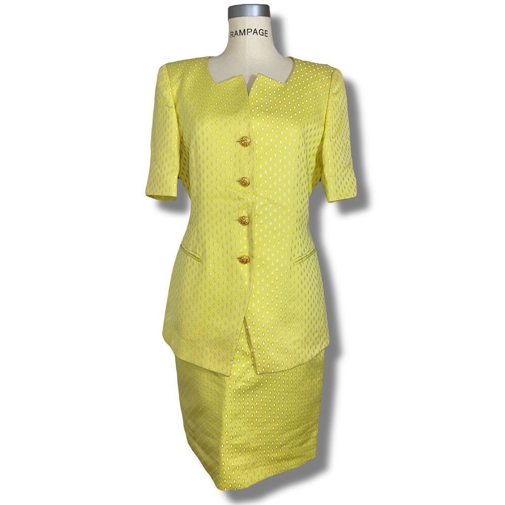 Escada Couture Women’s Size 38 Italian Skirt Suit Short Sleeve Blazer Yellow